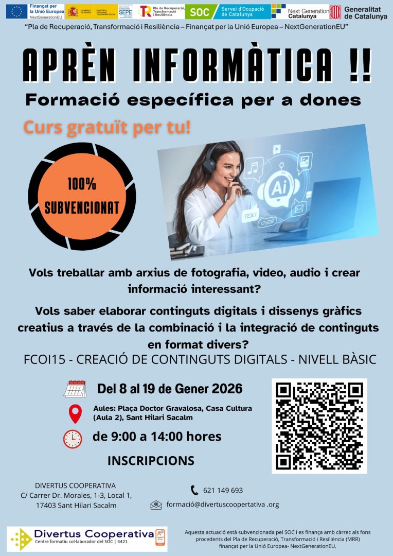 Calendari de la formació CREACIÓ I EDICIÓ DE CONTINGUTS DIGITALS SENZILLS