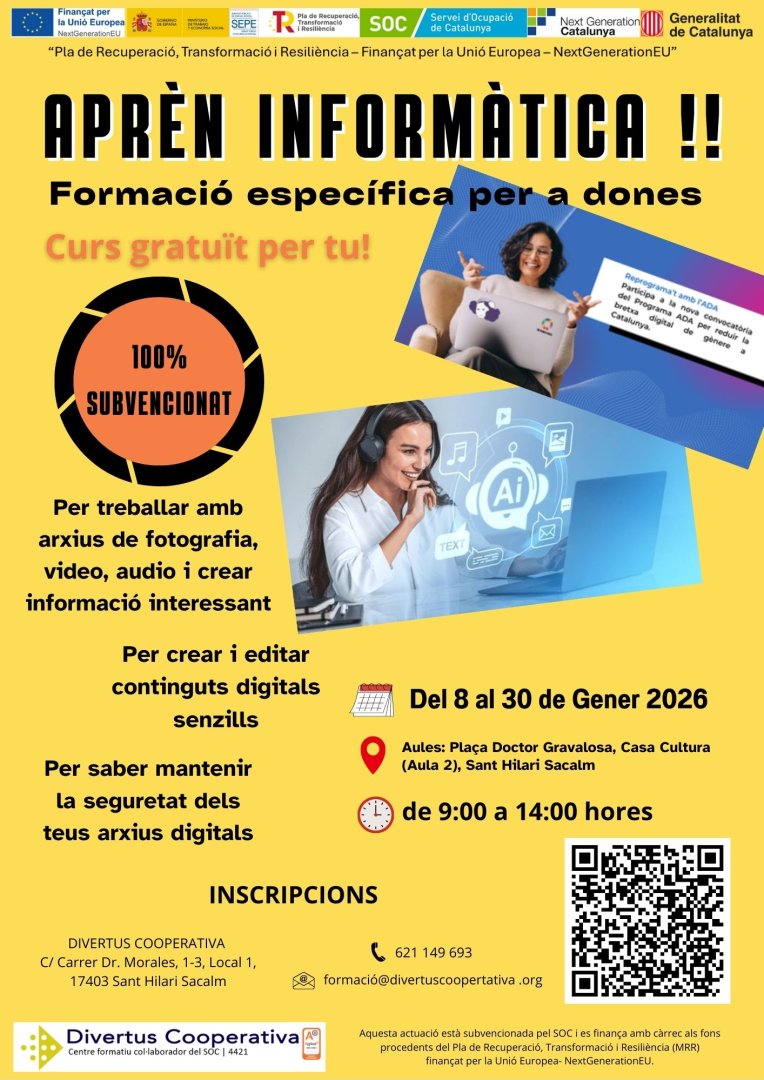 Calendari de la formació APRÈN INFORMÀTICA AMB EL PROGRAMA ADA - ITINERARI FORMATIU - DISSENY DE CONTINGUTS I CIBERSEGURETAT