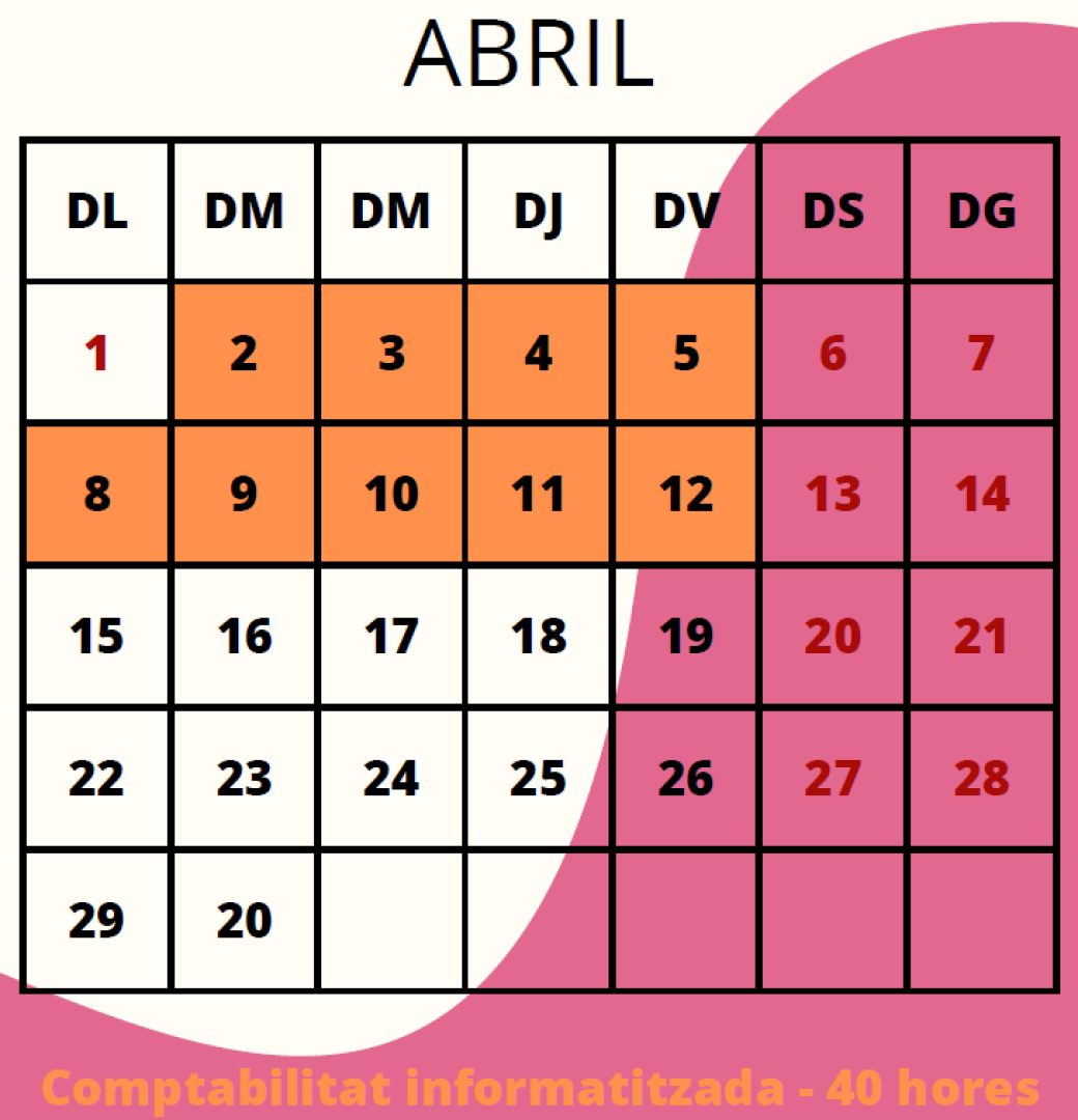 Calendari de la formació Comptabilitat informatitzada (ADGD0046)