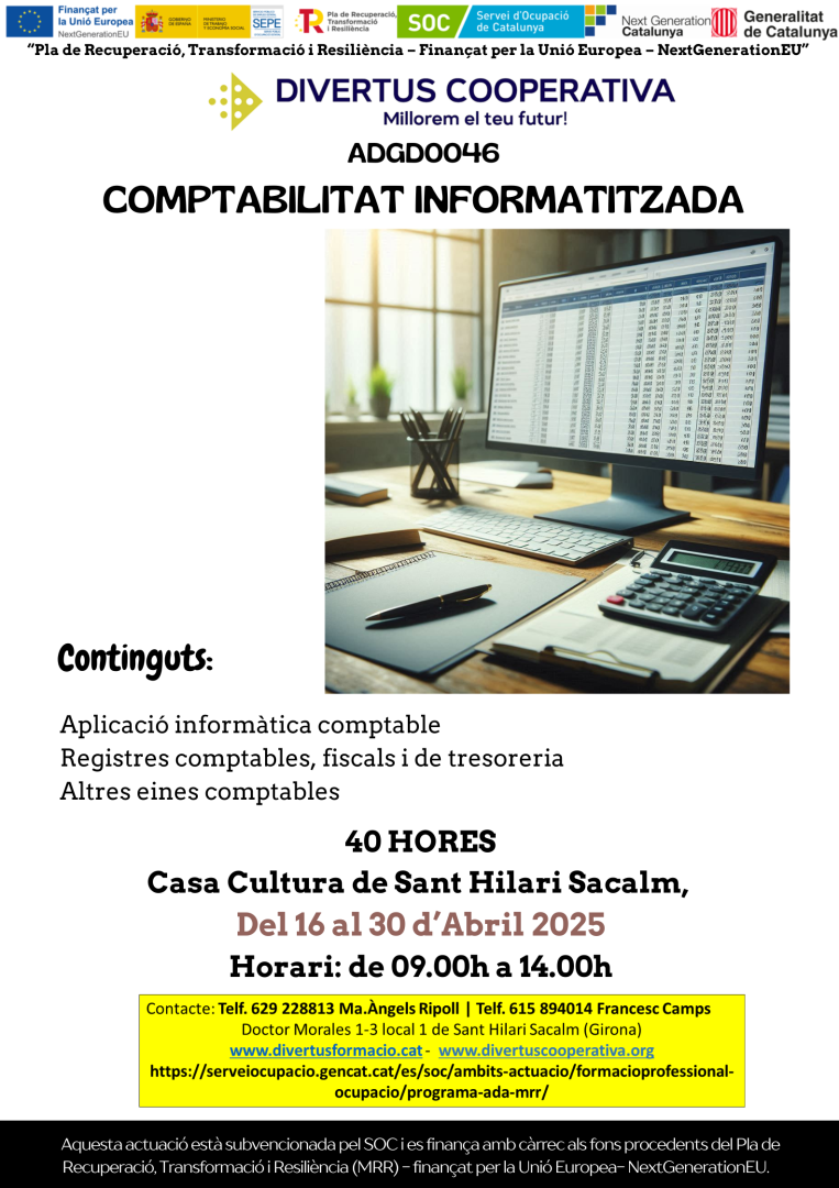 Calendari de la formació Comptabilitat informatitzada (ADGD0046)