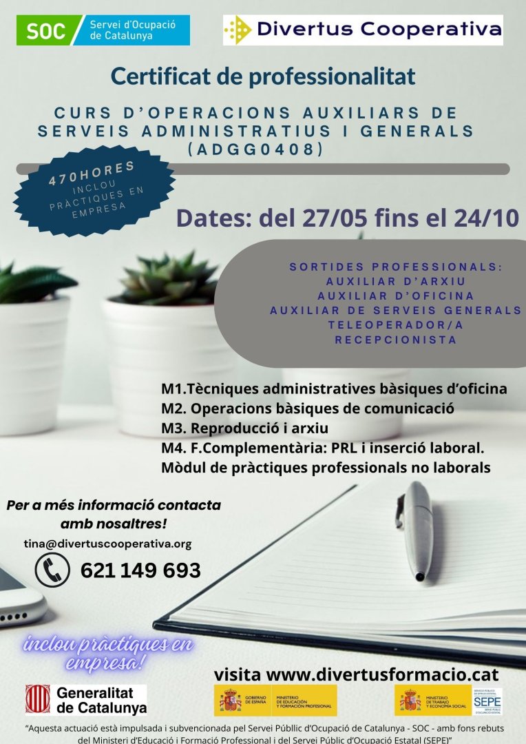 Calendari de la formació Certificat de professionalitat - [ADGG0408]