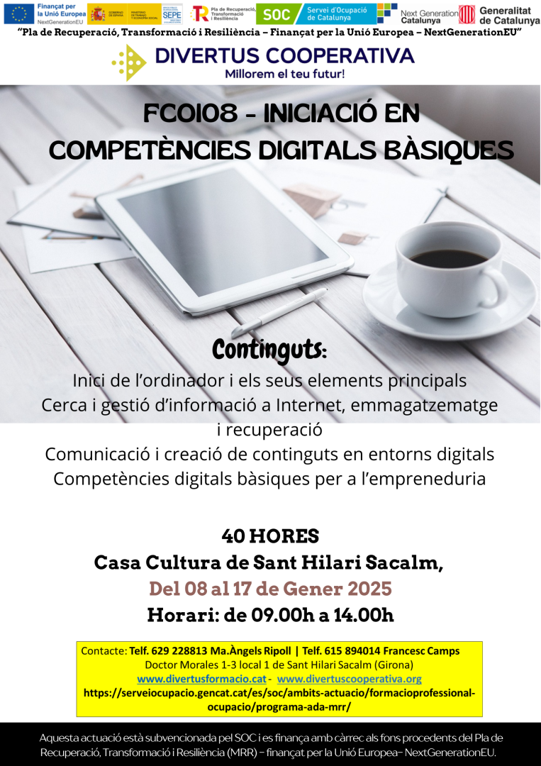 Calendari de la formació Iniciació en competències bàsiques informàtiques (FCOI08)