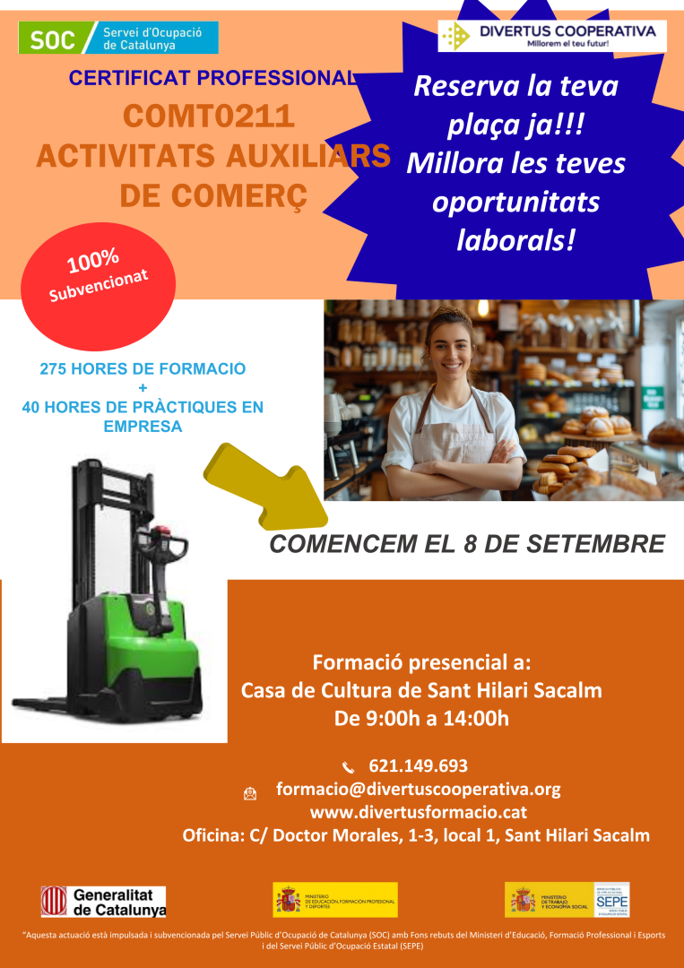 Calendari de la formació (COMT0211) Certificat Professional d'Activitats Auxiliars de Comerç