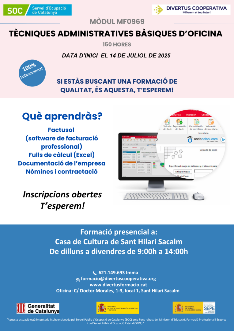 Calendari de la formació Tècniques administratives bàsiques d'oficina  [MÒDUL MF0969_1 DEL CERTIFICAT PROFESSIONAL ADGG0408]