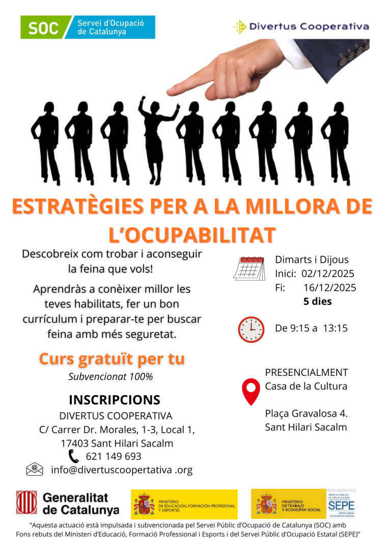 Calendari de la formació (CTRO0018) Estratègies per a la millora de l'ocupabilitat